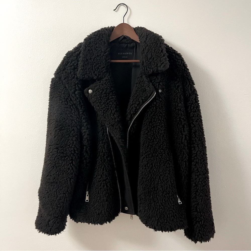 AllSaints Kentaro Sherpa Biker Jacket - Picture 6 of 14